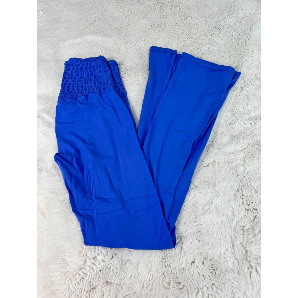 OFFLINE Aerie Real Me Smocked High Rise Super Flare Leggings L Blue Flare Yoga